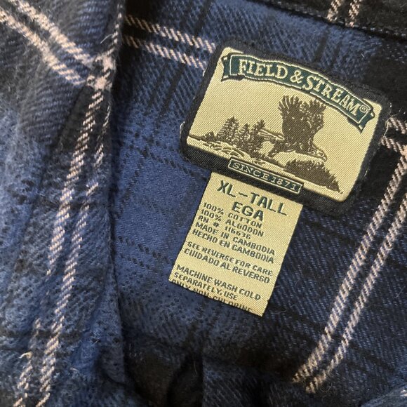 FIELD&STREAM Mens Blue Plaid Shirt Sz  XLTall Heavy 100% Cotton Flannel - Picture 6 of 7